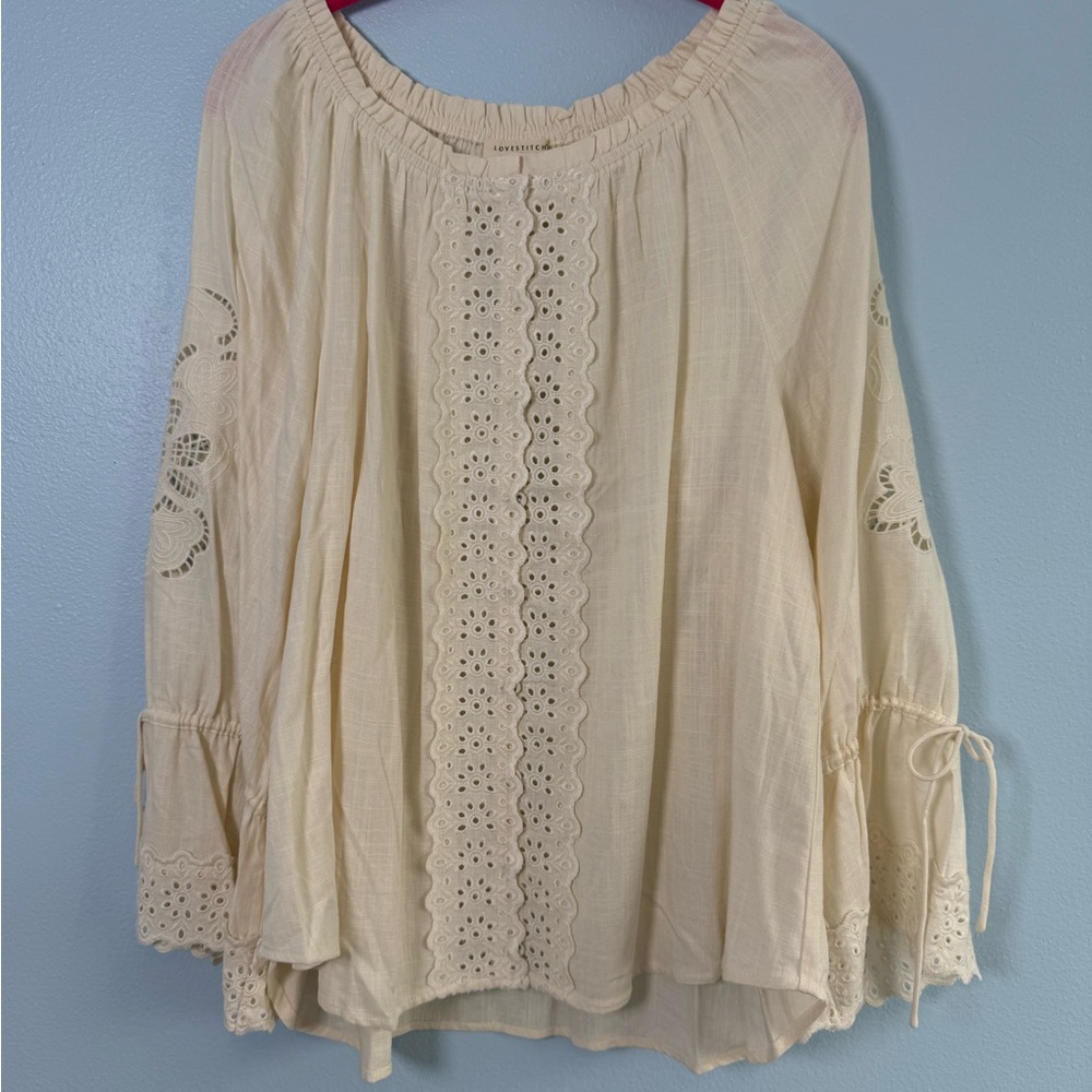 lovestitch Cream Eyelet Peasant Blouse
